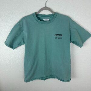 Anine Bing La Logo Tee S Green Short Sleeve Crew Neck Cotton Summer Casual